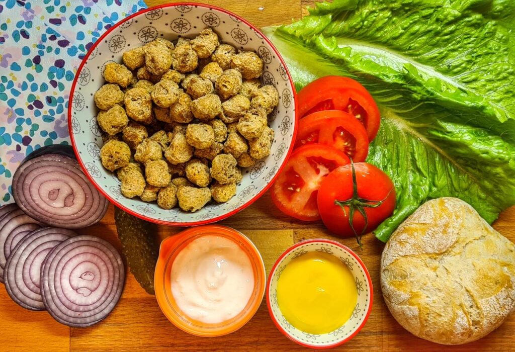 Sojový no-chicken burger, ingredience